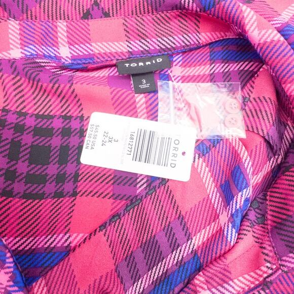 Torrid MADISON TANK  GEORGETTE PLAID MAGENTA Sleeveless Shirt Women's 3 3X - Picture 5 of 5